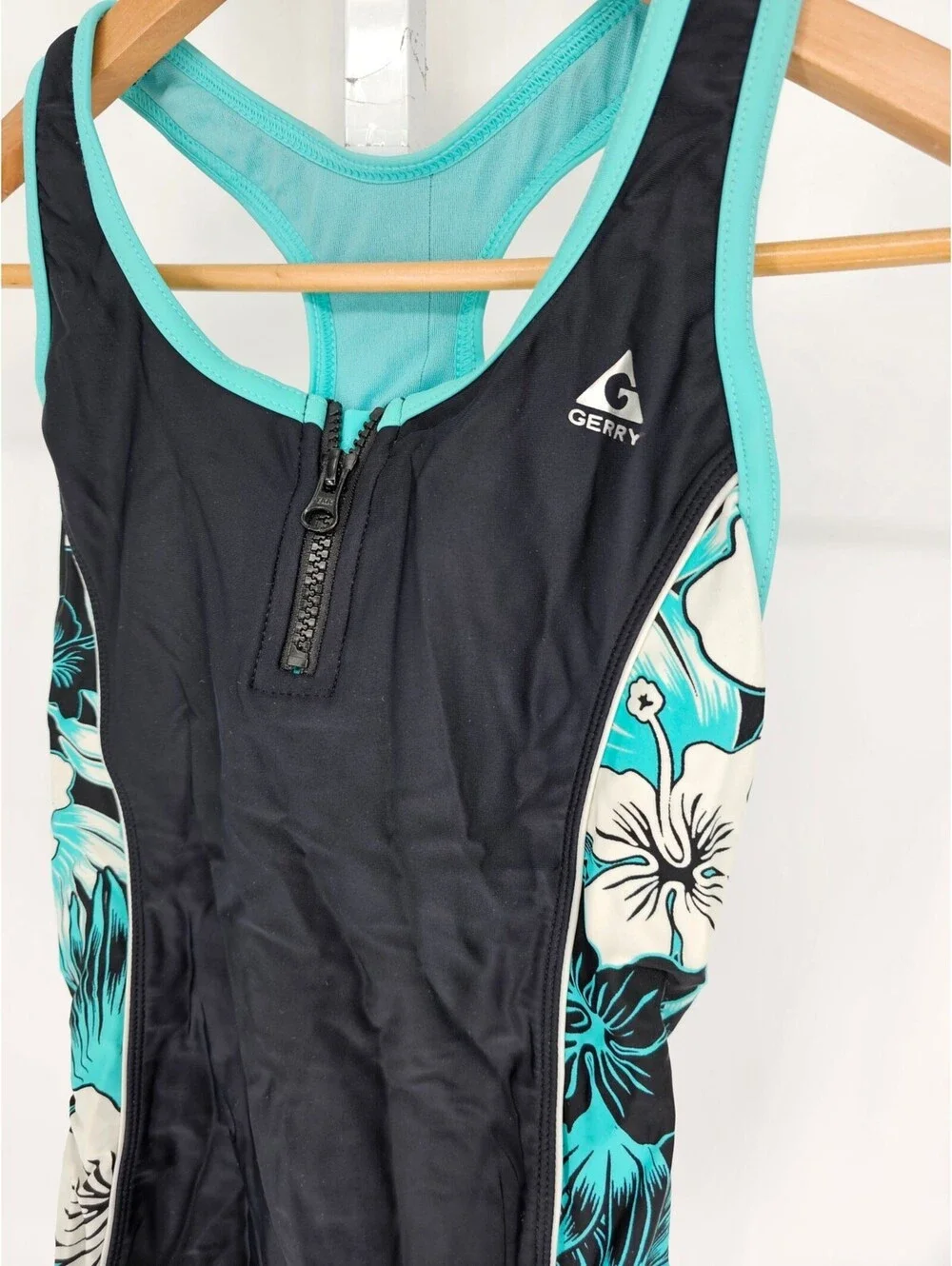 Gerry Girls Sz 14 One Piece Swimsuit Athletic Fit Black and Teal Blue